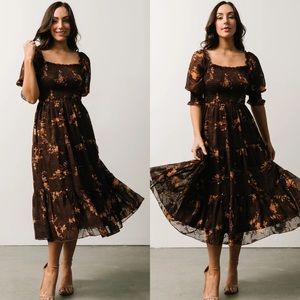 Baltic Born Fabian Jacquard Midi Dress Mahogany Floral